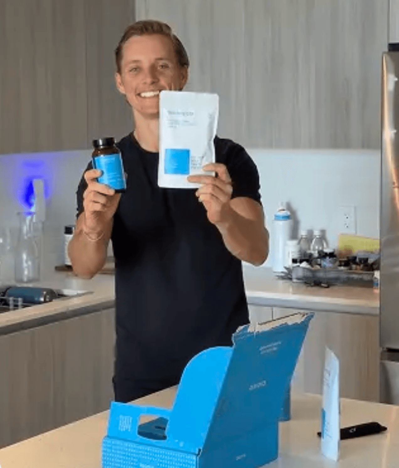 Portrait of customer opening Bioniq product package